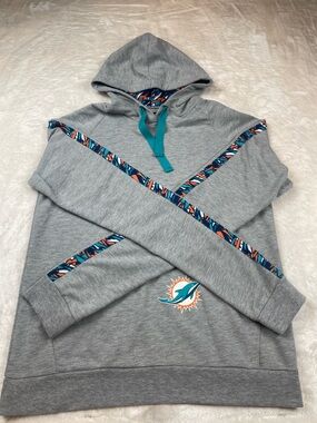 NFL FIT CollabMiami Dolphins Gray Hoodie with Teal Drawcord and Orange-Teal Trim